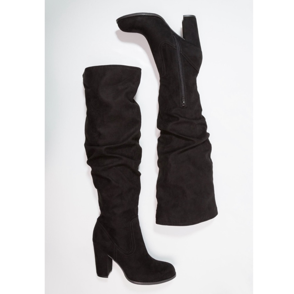 Taupe Chic Over the Knee Block Heel Slouchy Boot - Picture 6 of 8